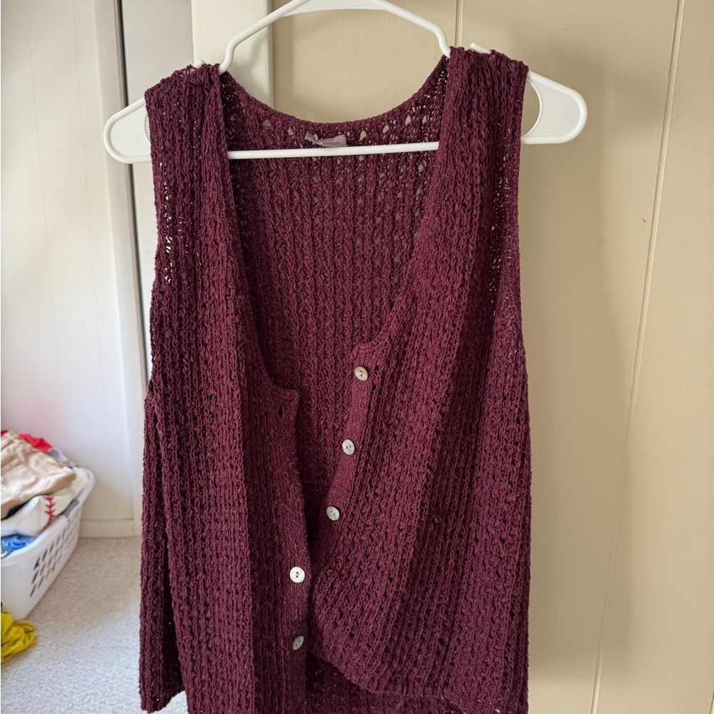 J. Jill Deep Burgundy Knit Cardigan Vest